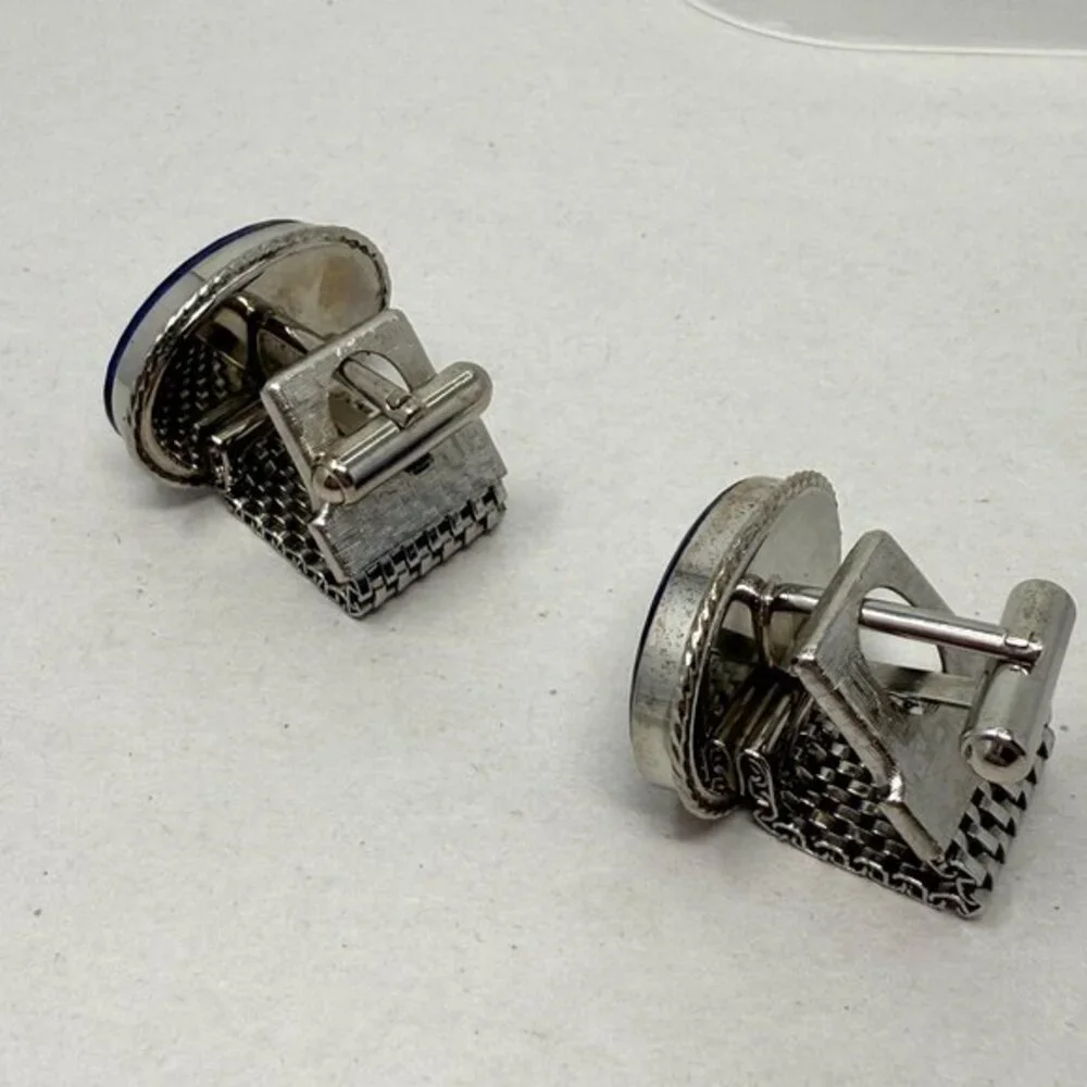 Dichroic Glass Cufflinks Light Blue Vintage Bubble Unique Round Men Formal Groom